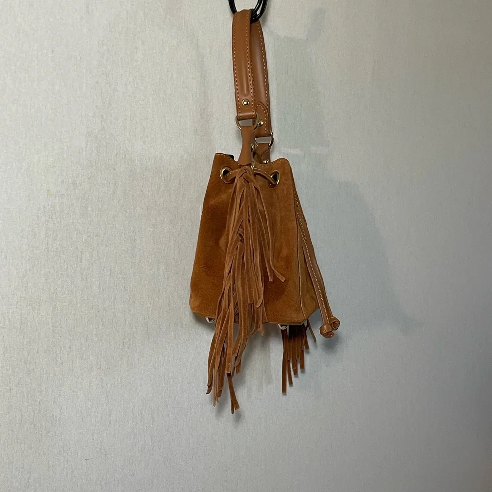 Anna Paola suede , genuine leather fringe bucket bag - Picture 8 of 13